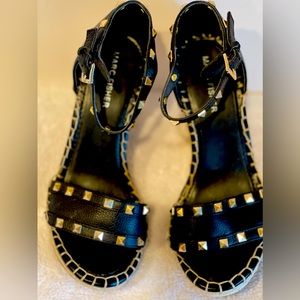 Marc Fisher studded espadrille wedge. Black, gold size 7